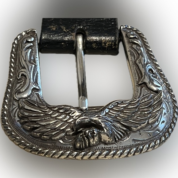 🦅🇺🇸Sz 46 Detachable Eagle Belt & Buckle Vintage Silver-Toned Embossed Leather - Picture 11 of 17
